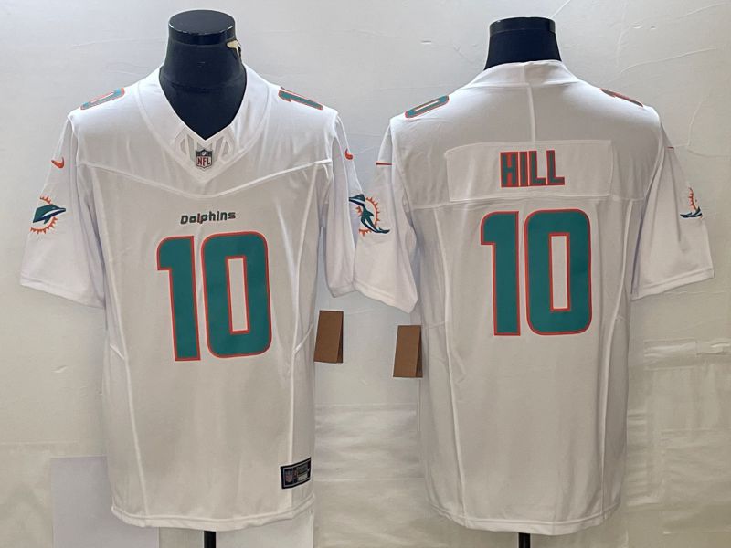 Men Miami Dolphins 10 Hill White 2023 Nike Vapor Limited NFL Jersey style 1